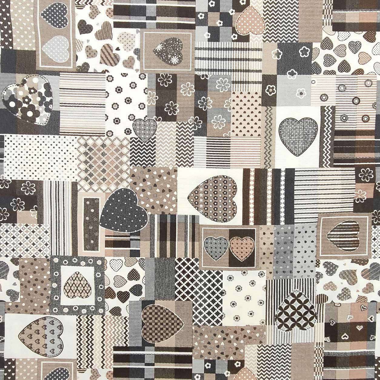 Tessuto Panama Arredo Patchwork Cuori Fiori
