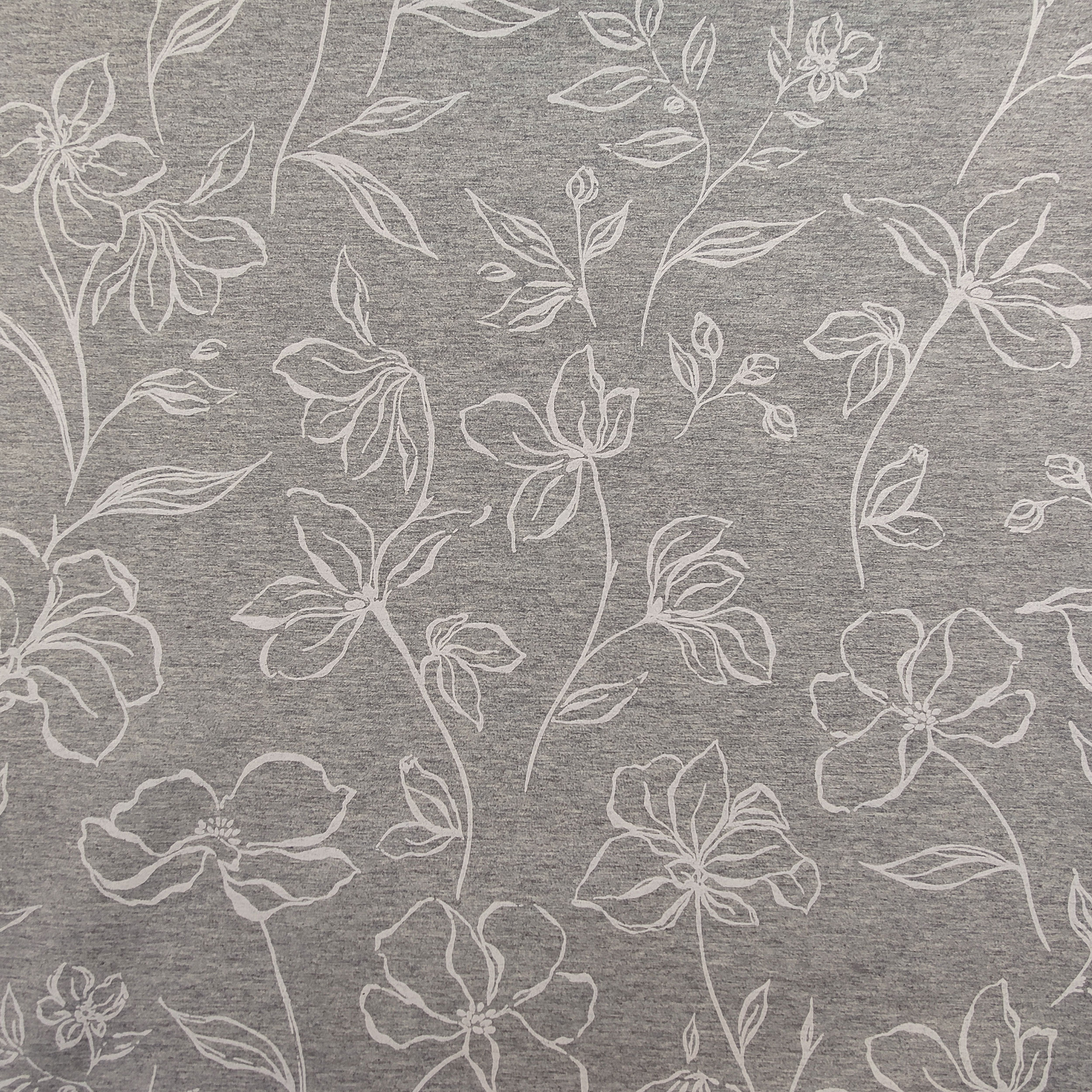 Tessuto per Tovaglia Resinato Grigio Fiori Bianchi