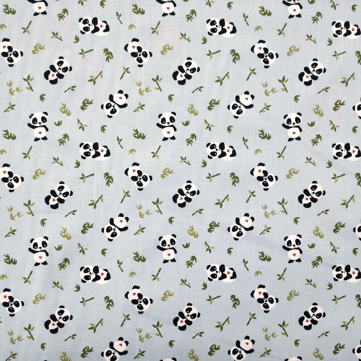 Tessuto di Cotone Panda Innamorato e Bamboo