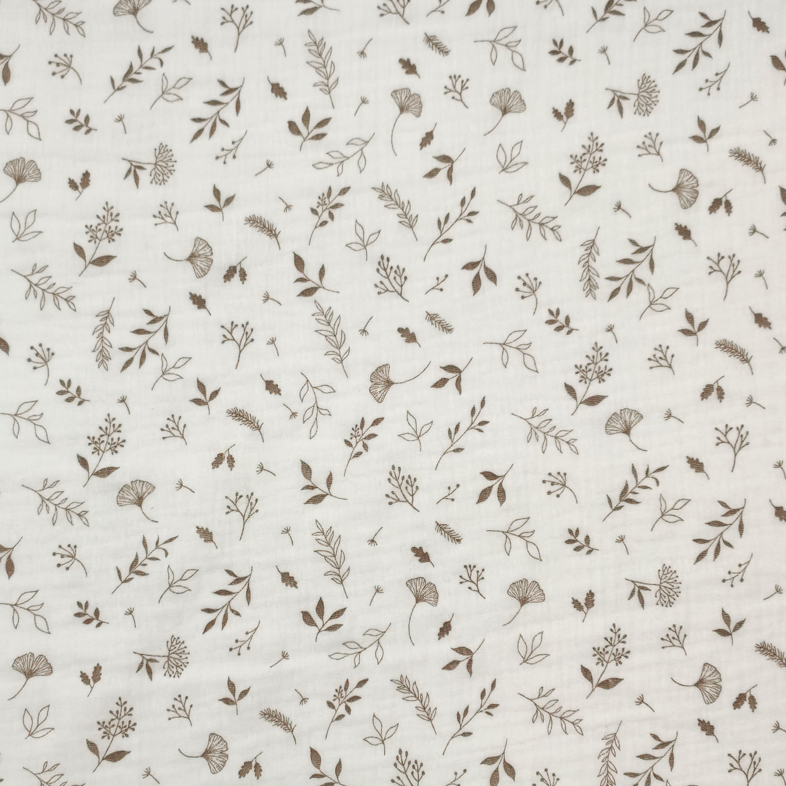 Ritaglio Mussola di Cotone Foglioline Sfondo Bianco 50x130 cm