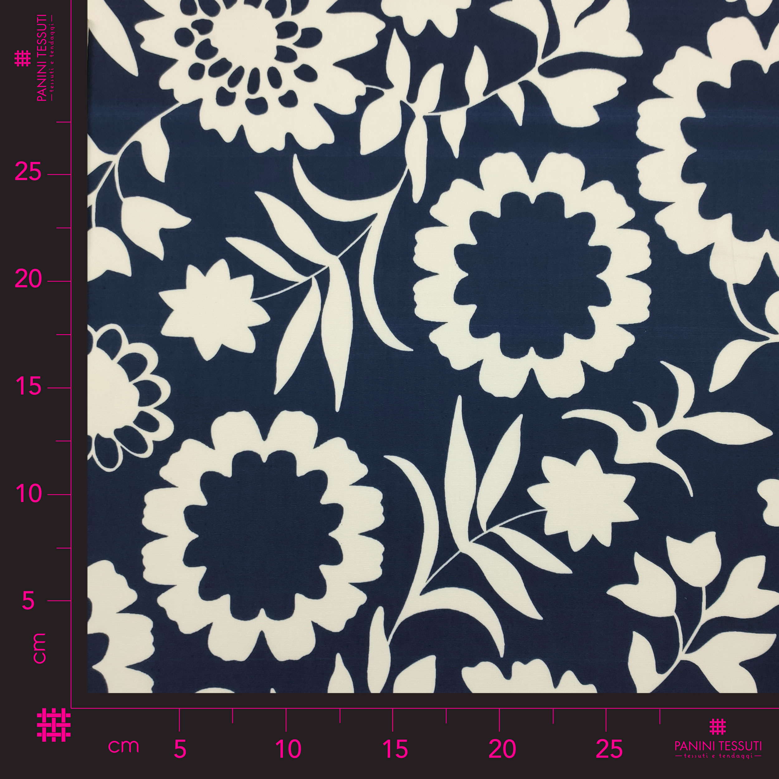 Tessuto Cotone Fiori Bianchi Sfondo Blu Image