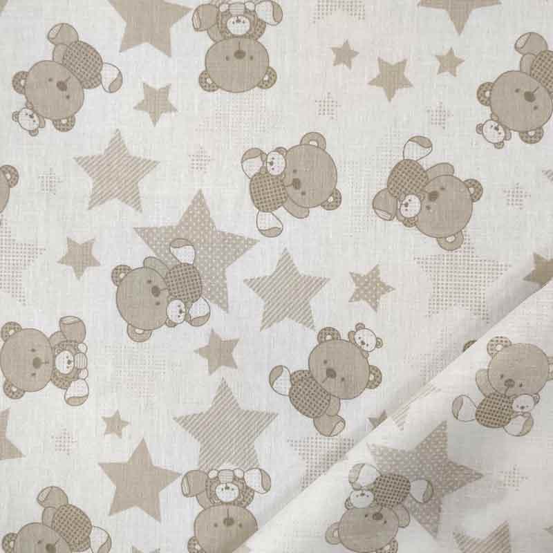 Rasatello Cotone Orsetti e Stelle Beige