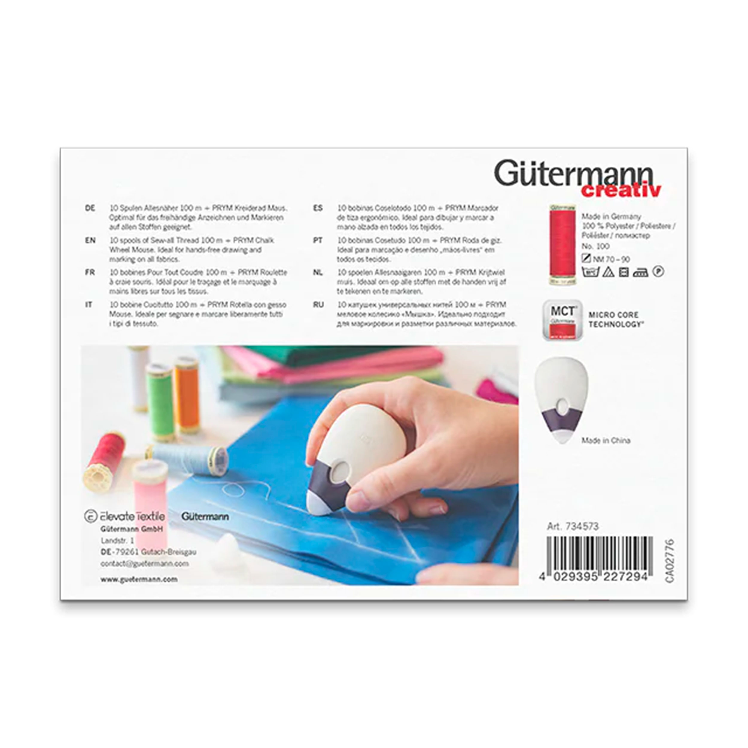 Gutermann Cucitutto 10 Bobine 100 m Rotella con Gesso Prym