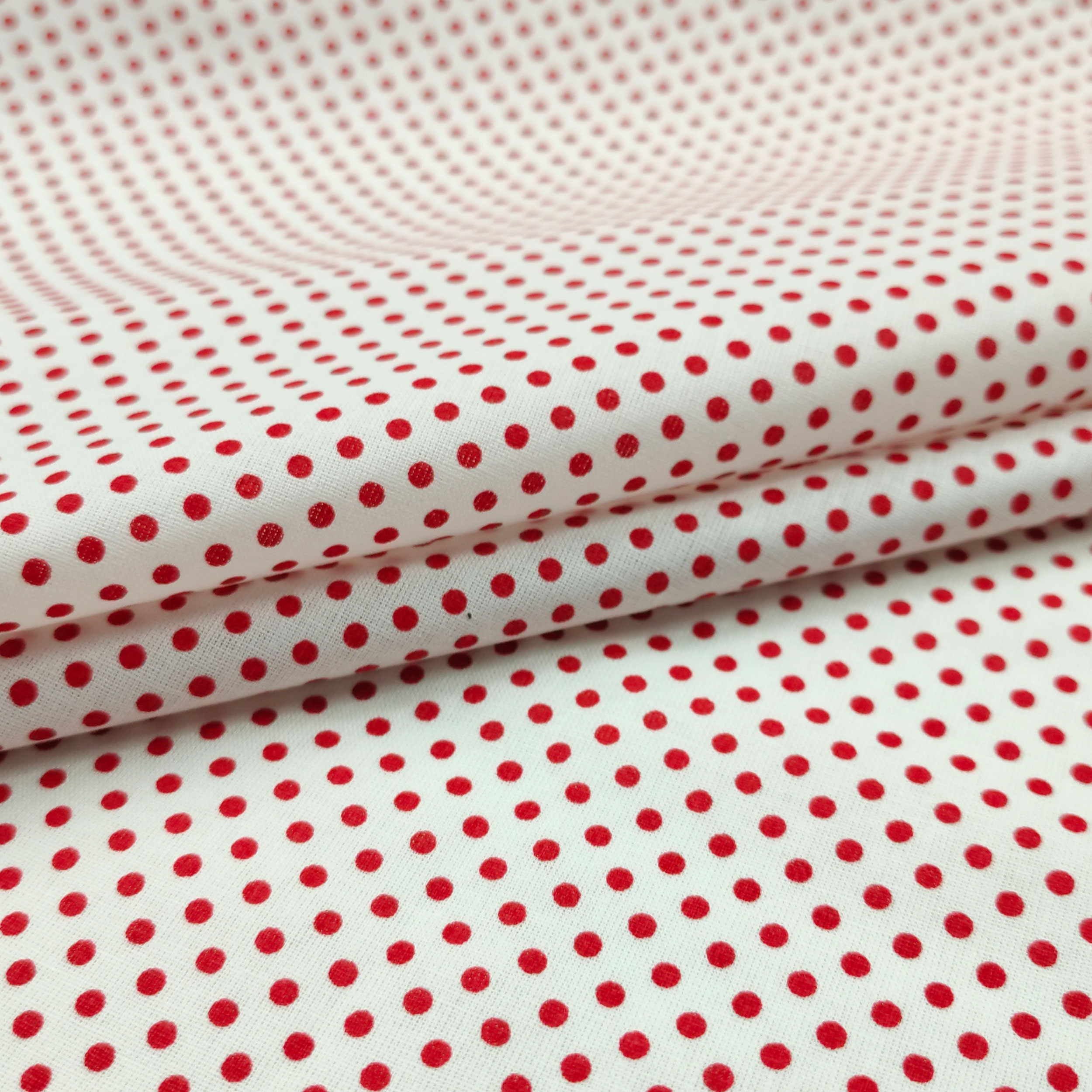 Tessuto Cotone Bianco Pois Rosso Image