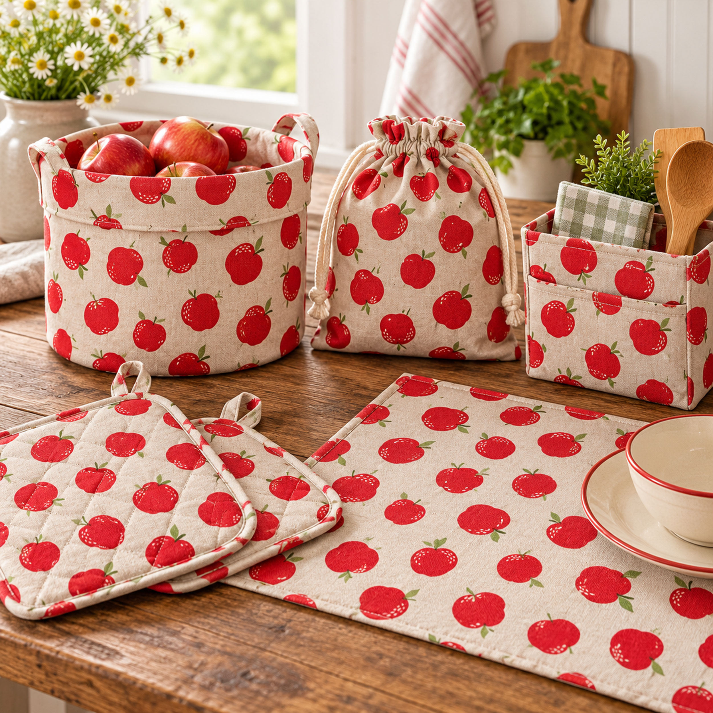 Tessuto Misto Cotone Mele Rosse Image