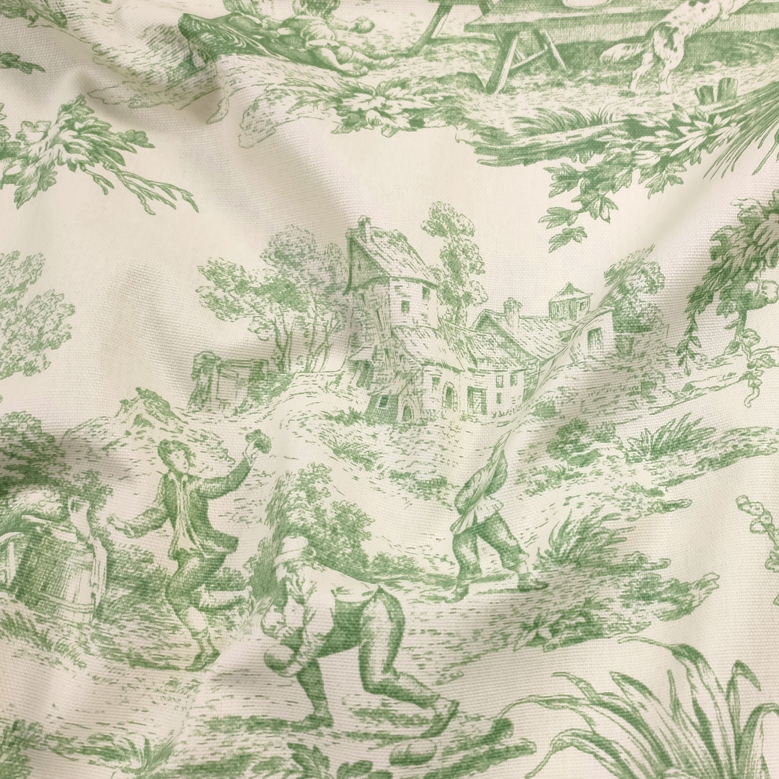 Ritaglio Tessuto Tovaglia Resinata Toile de Jouy Verde 105x140 cm Image