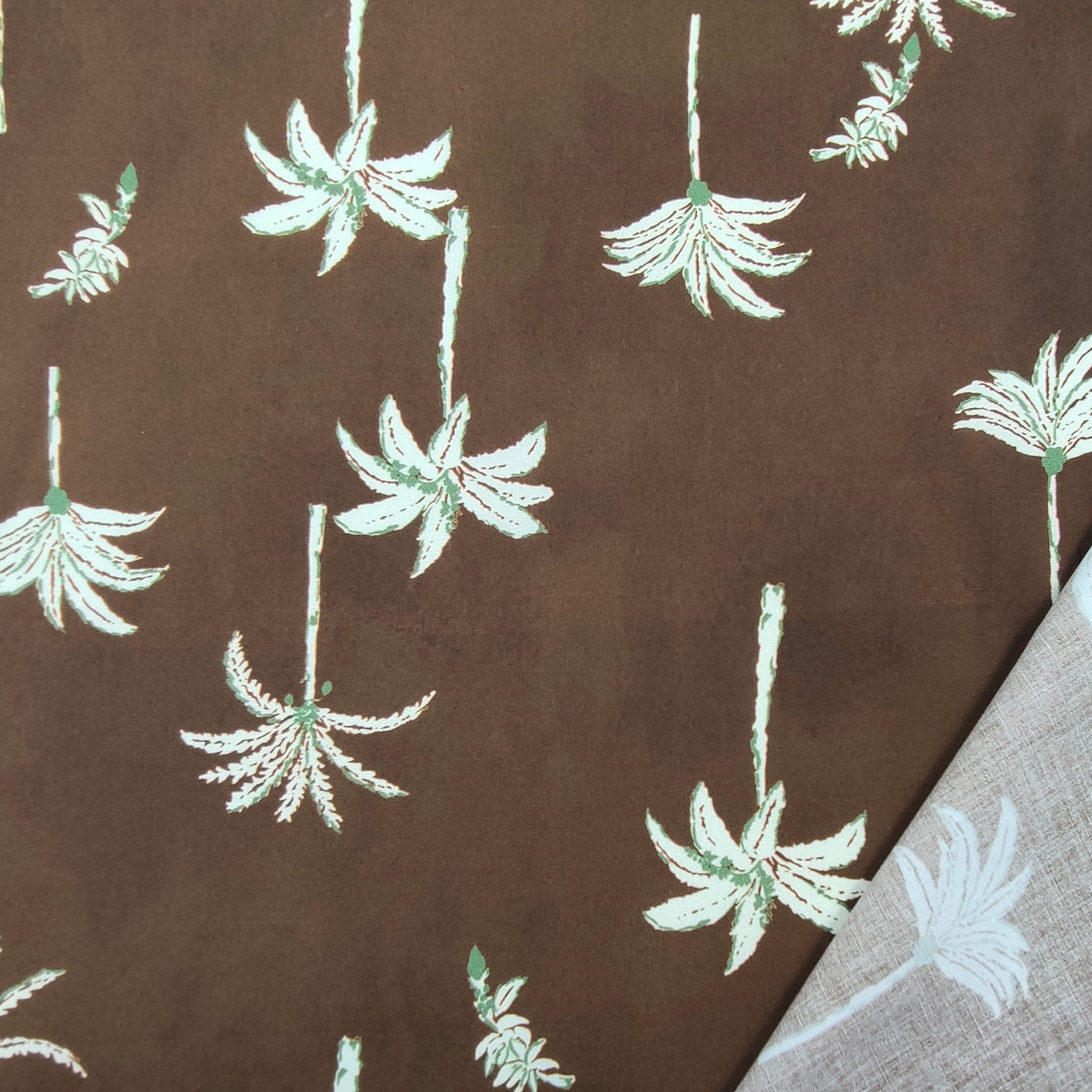Tessuto di Cotone Marrone Fantasia Palme Image