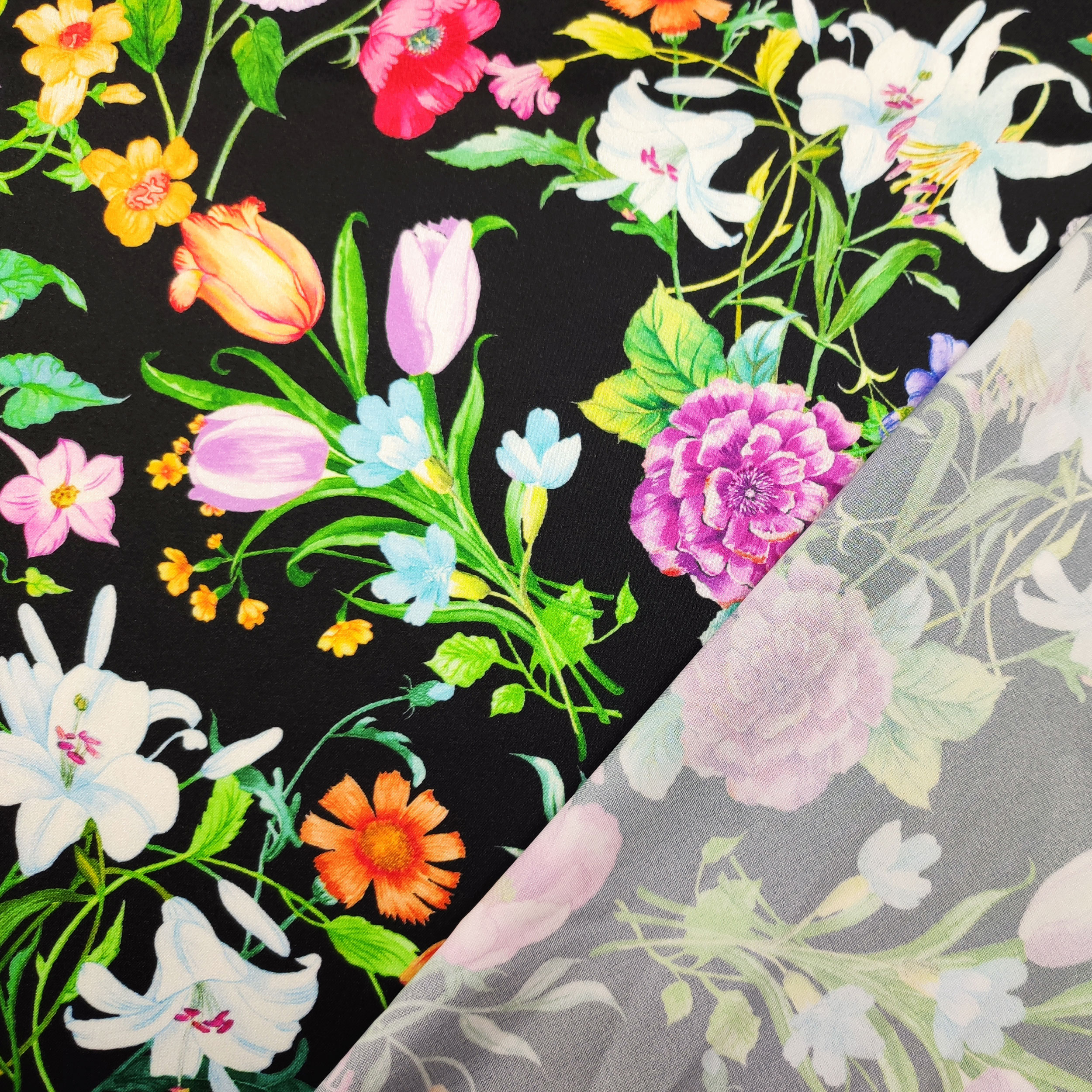 Rasetto Elasticizzato Setato Moda Nero con Fiori
