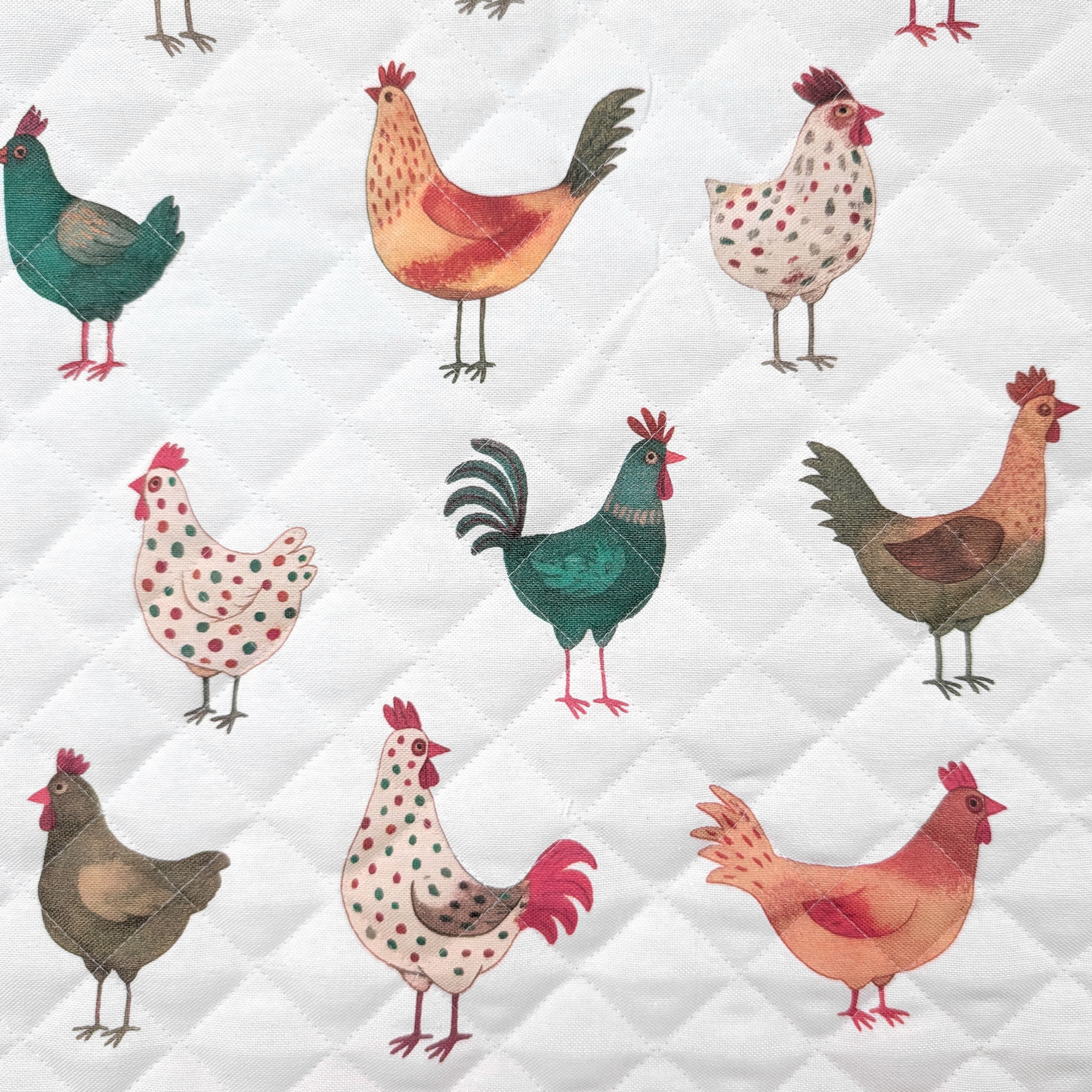 Tessuto Trapuntato Bianco Galline Image