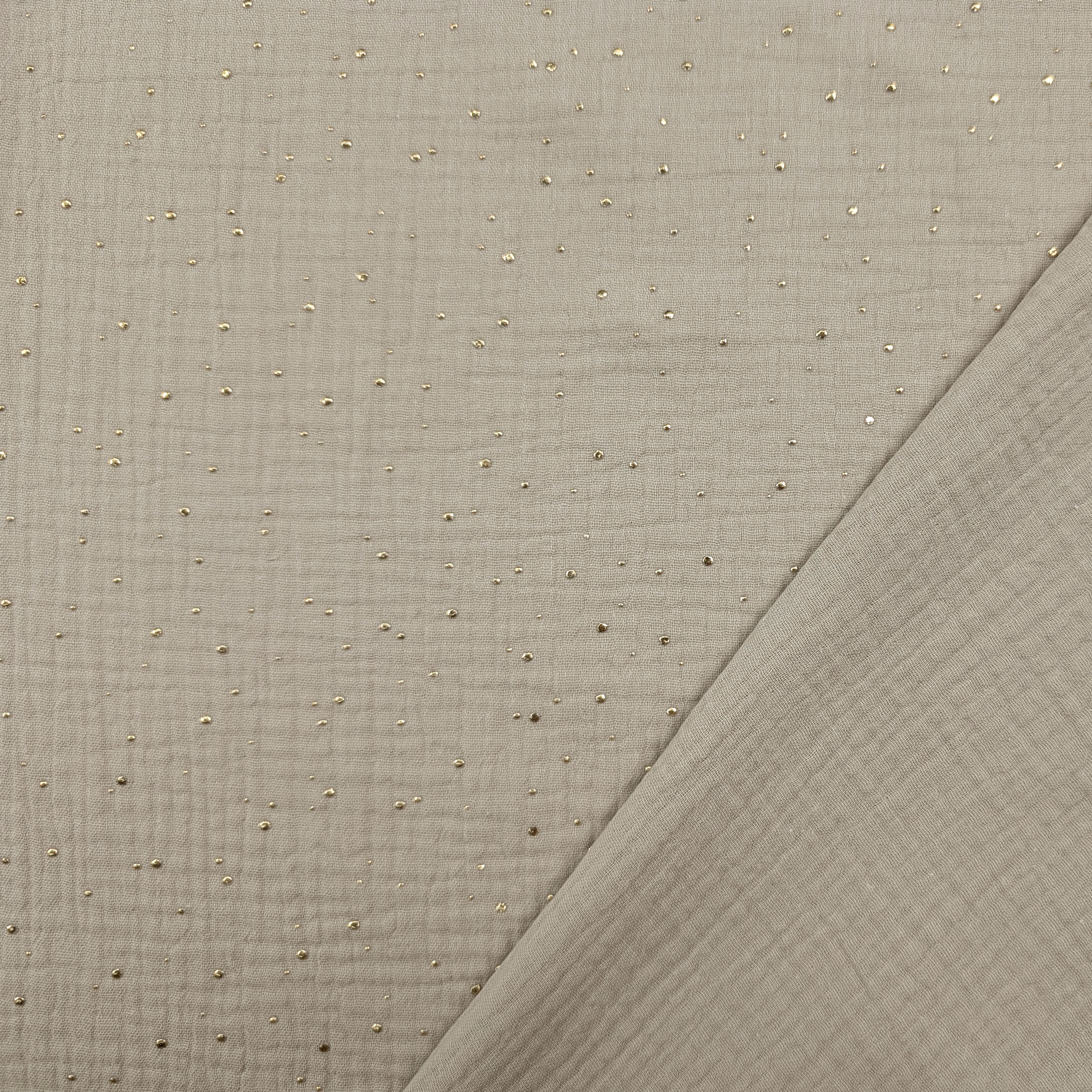 Mussola Cotone Beige con Pois Oro Image