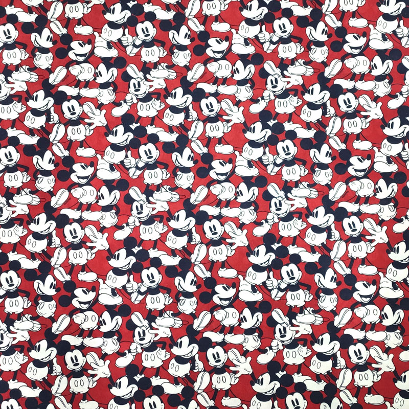 Tessuto Cotone Disney Mickey Mouse Sfondo Rosso