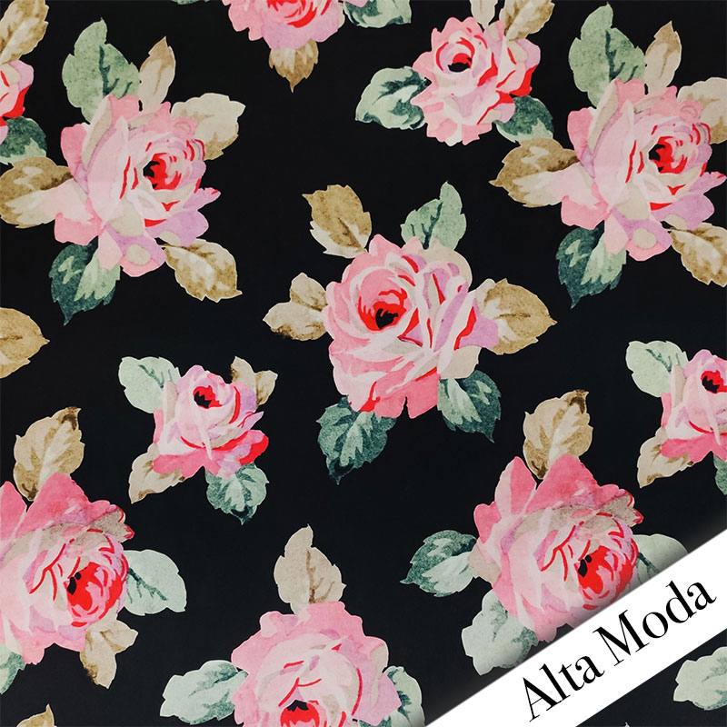 Raso di Seta Fantasia Rose Sfondo Nero