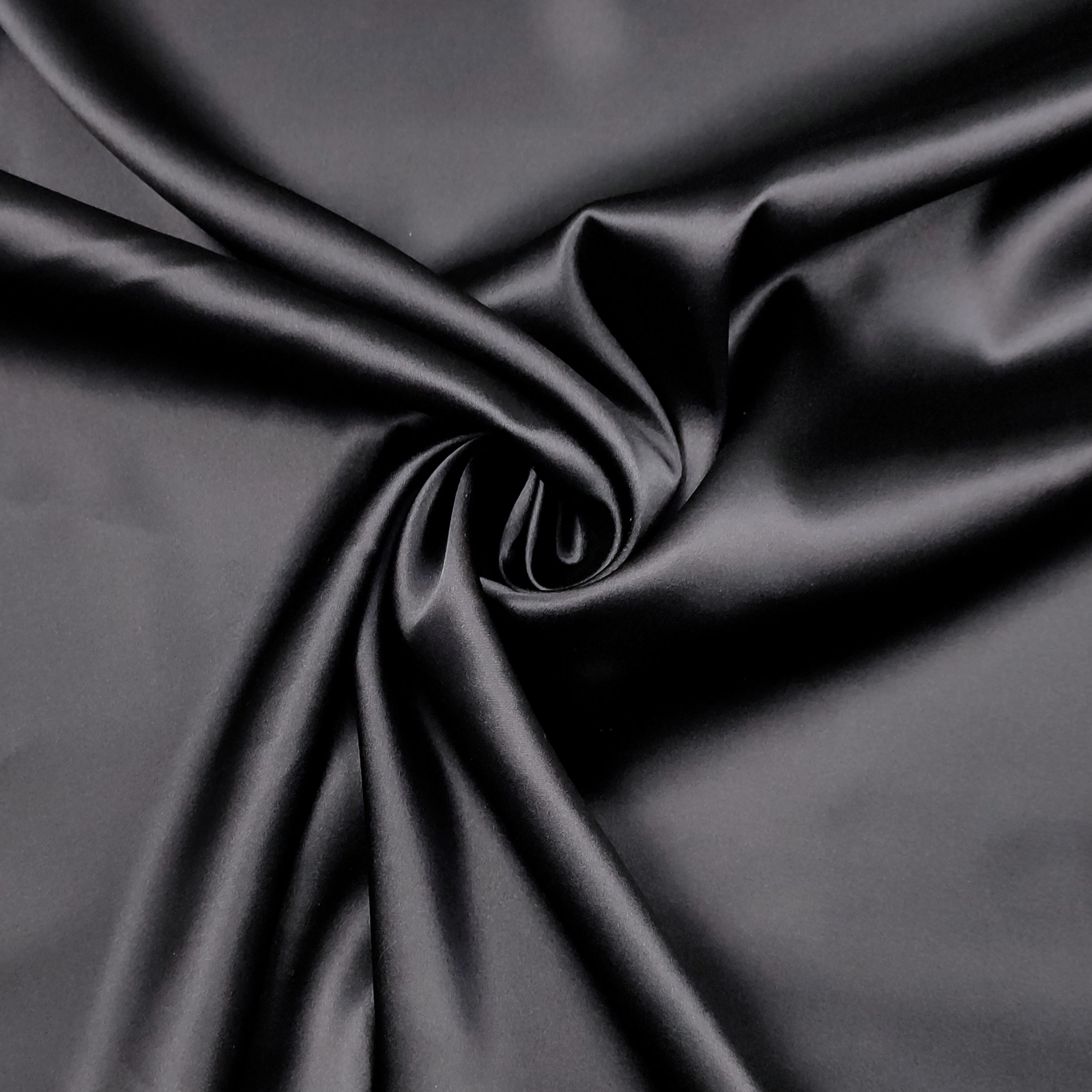 Tessuto Raso di Seta Elasticizzato Nero