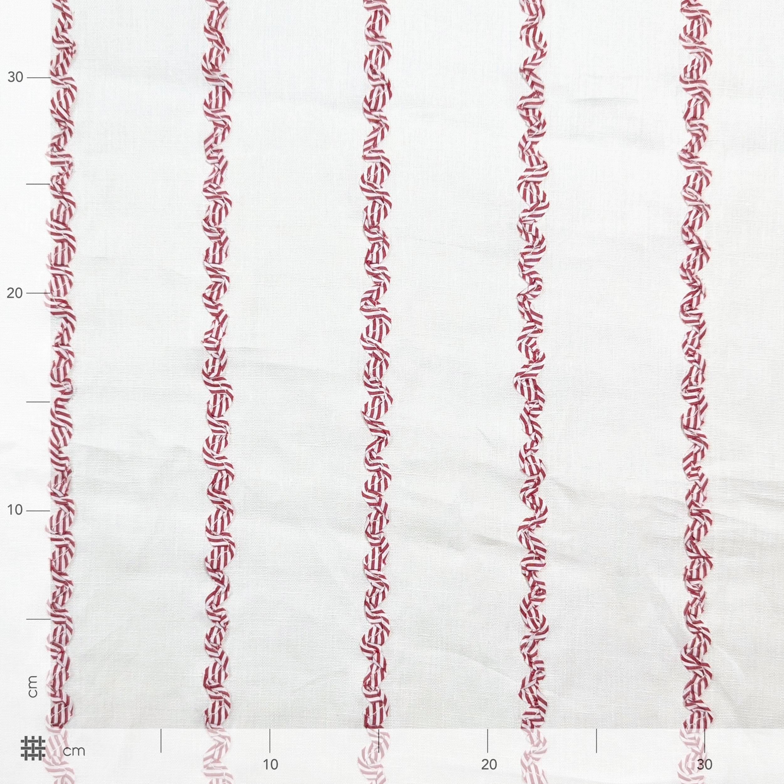 Tessuto Puro Lino Fantasia Righe Ondulate Rosse Image